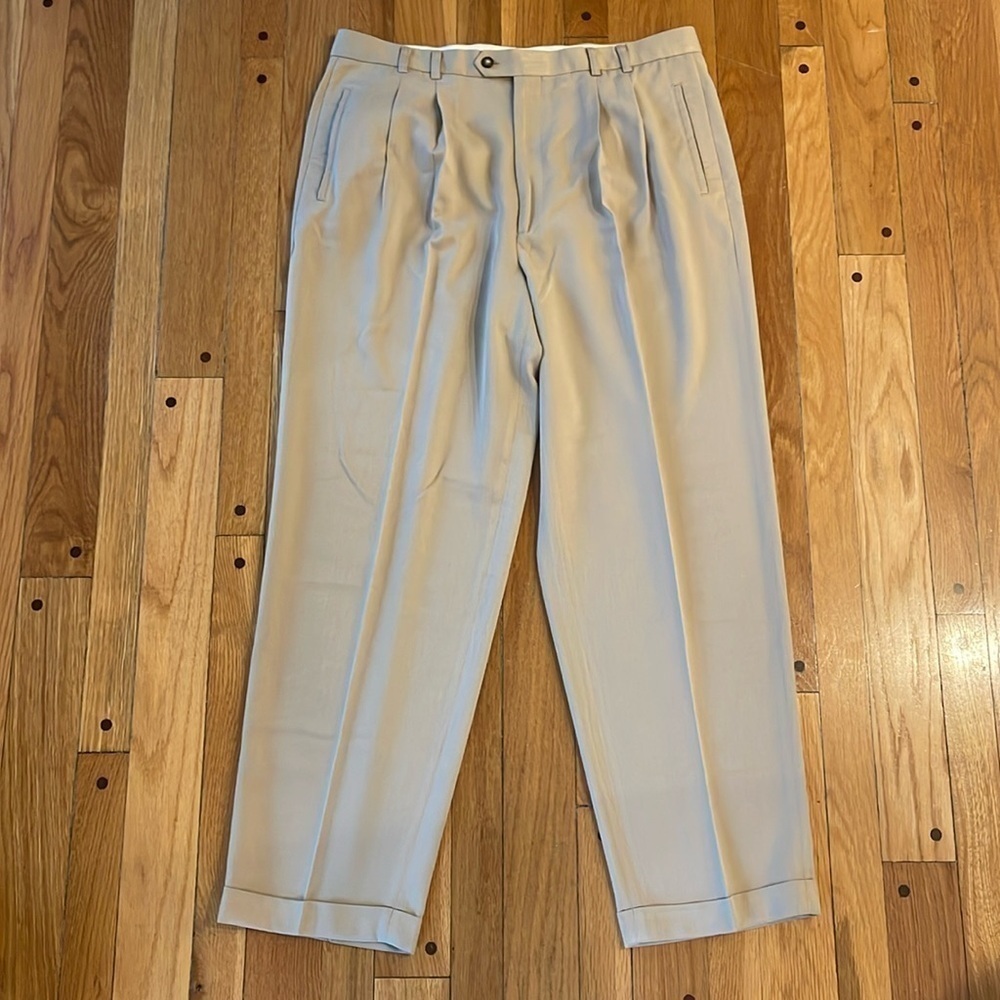 38 x 32 Cutter & Buck Men Tan Pleat Cuff Dress Golf Pants